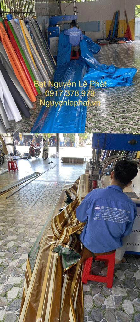 Gia công bạt xanh cam che nắng mưa ngoài trời
